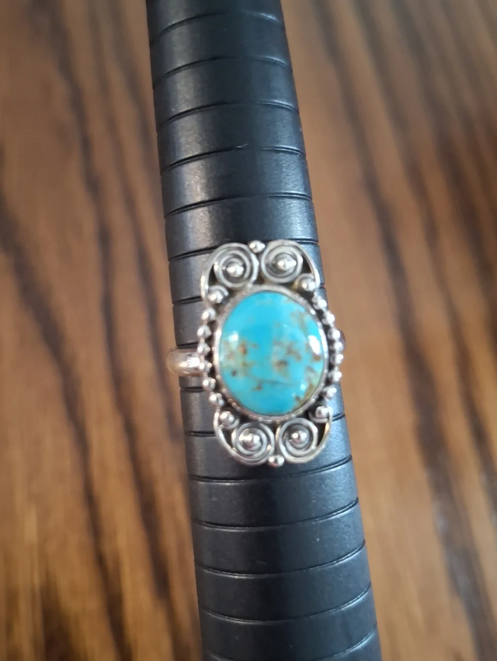 Ring Turquoise Natural Stone Sterling Silver Size 7